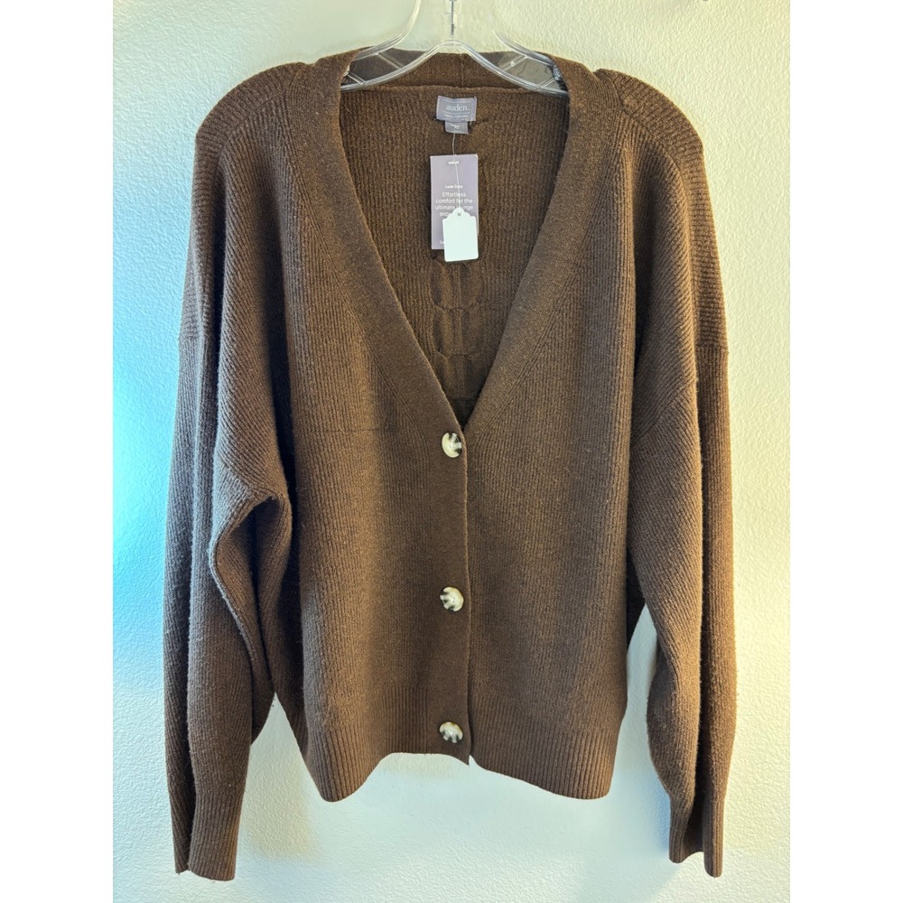 Auden Luxury Collection Brown Ribbed Button Front Cardigan XL NWT